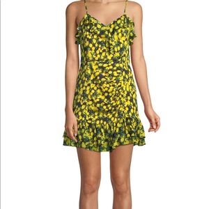 Parker lemon print ruched ruffle mini dress